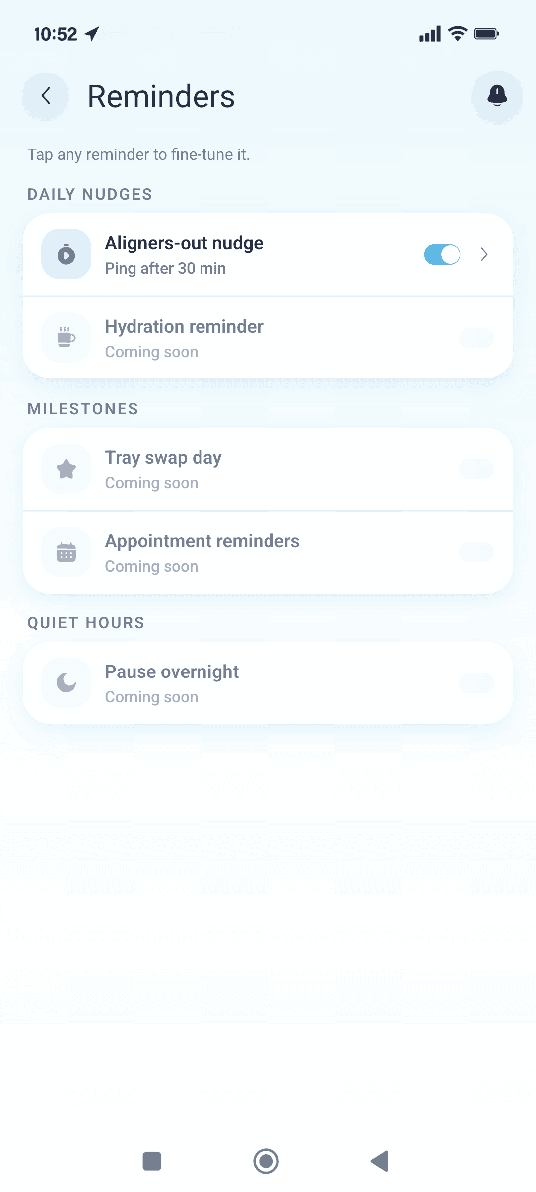 Reminders screen